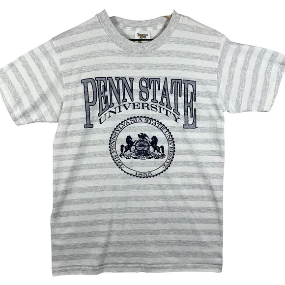 tennessee river Other - Vintage 90s Penn State Spellout Crest Striped T-Shirt Mens L Made In USA Grey